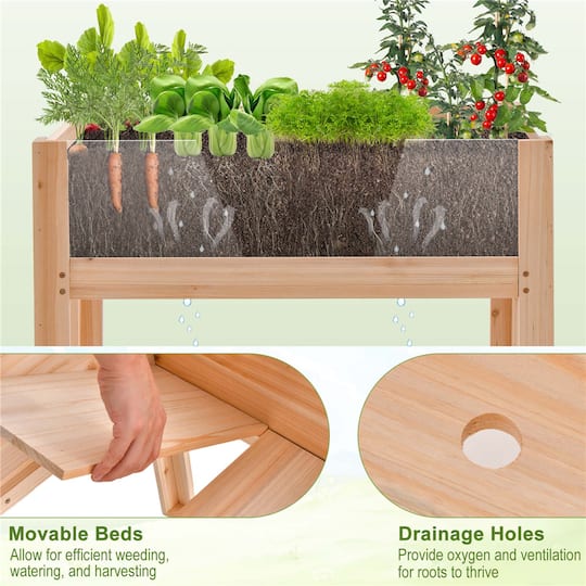 Costway Raised Wooden Garden Bed Elevated Planter Box Plant Terrarium with Drain Holes